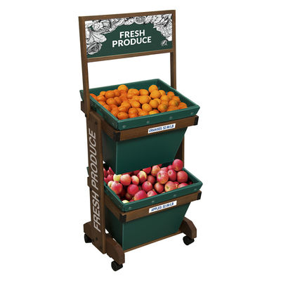 کیفیت  2 Layers Display Vegetable Rack For Shop Wooden Fruit Display Stand With Removable Basket کارخانه